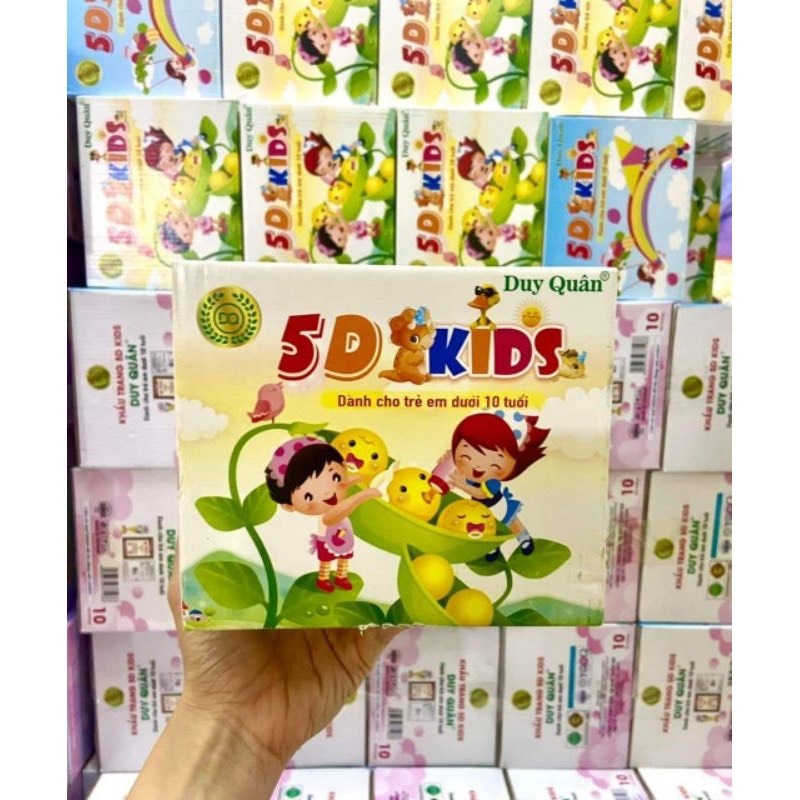 Khẩu Trang Trẻ Em Dưỡi 10 Tuổi 5D KIDS Kháng Khuẩn, An Toàn Cho Da Bé