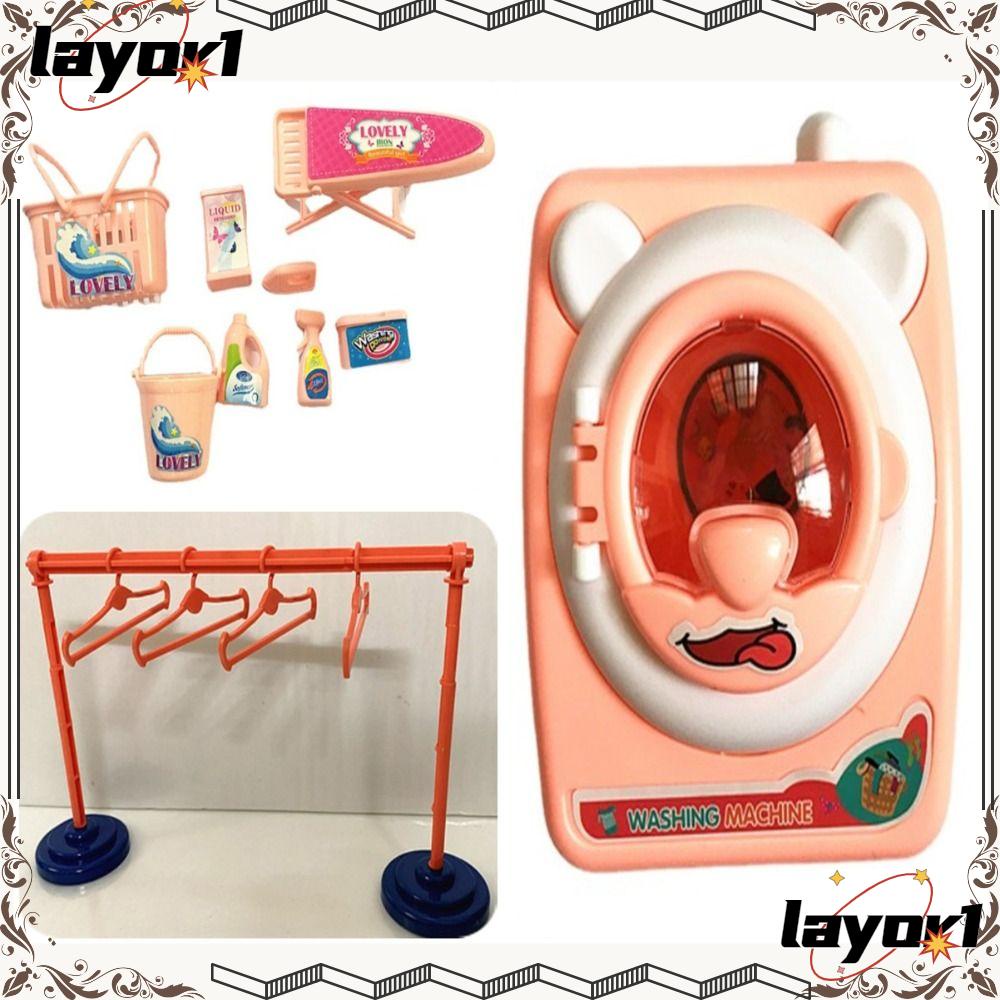 Layor1 máy giặt nhà búp bê đạo cụ chụp ảnh chơi nhà phụ kiện búp bê giỏ đựng quần áo bẩn
