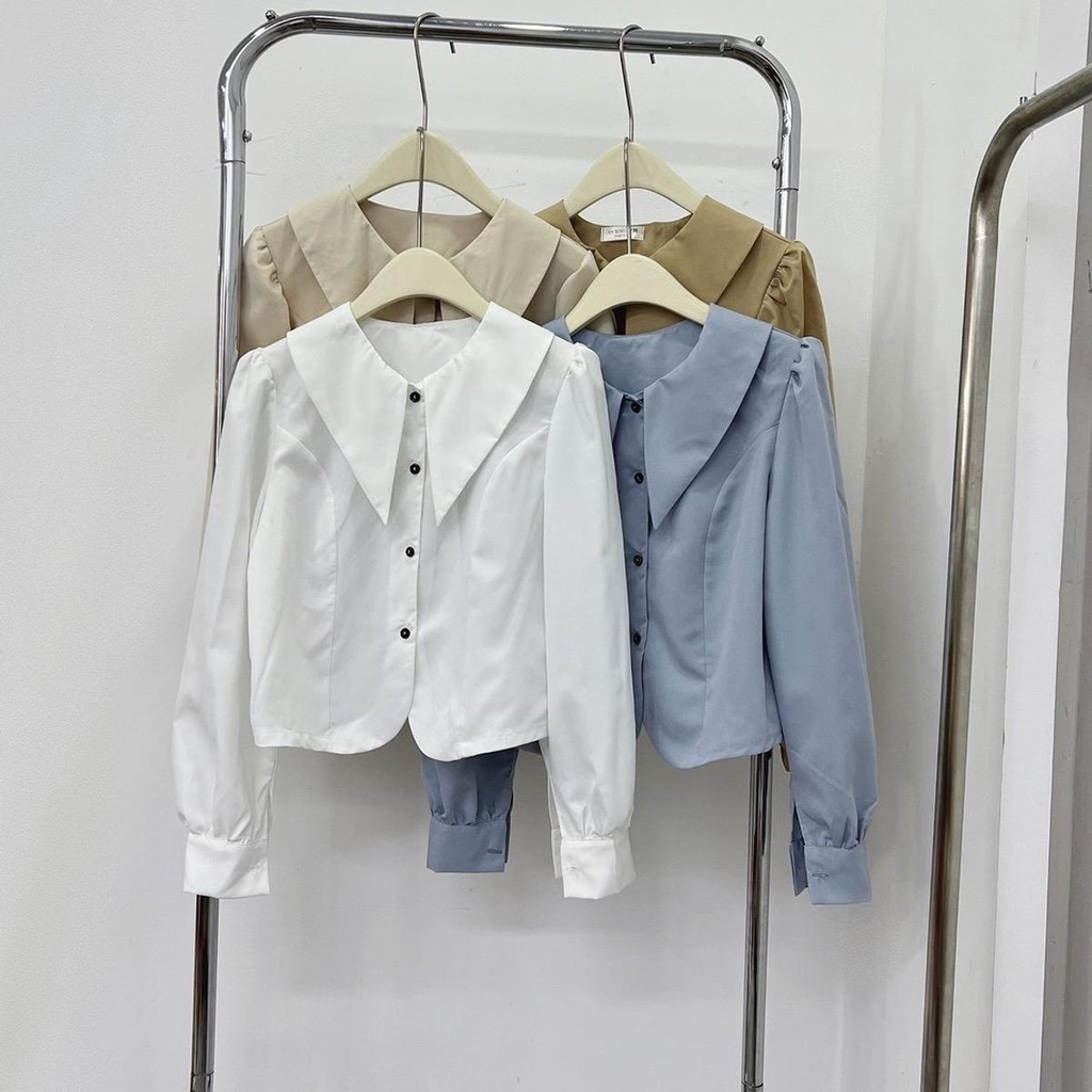 Áo Sơ mi nữ Croptop cổ sen chất Thô lụa mềm Vivienne house