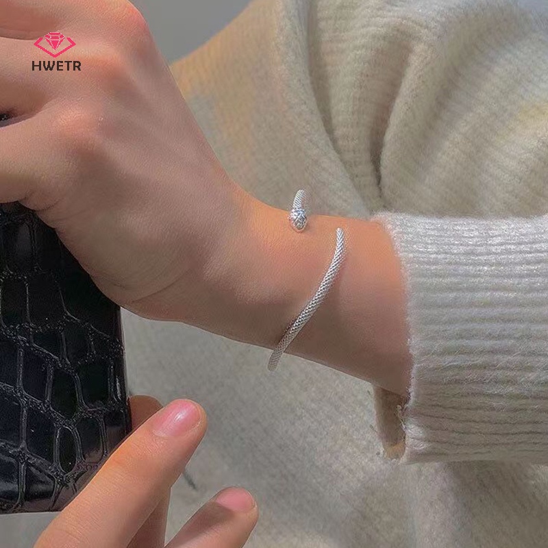Vòng đeo tay HWETR bạc kiểu rắn đơn giản phong cách hip hop thời trang cao cấp dành cho nữ