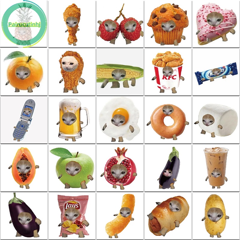 Pairhj 69 cái mèo meme vui nhộn và thức ăn hình dán graffiti dễ thương cho hành lý đồ chơi máy tính xách tay ipad ván trượt điện thoại dán xe vn