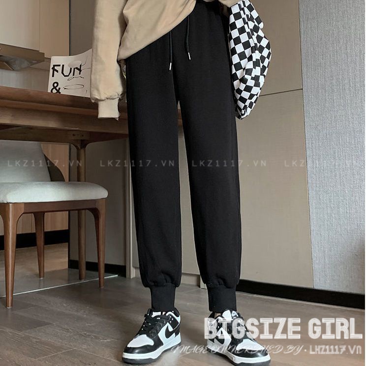 Quần Dài Nữ Quần Tây lưng cao Bigsize Quần Jogger Nỉ cạp chun lưng thun dáng suông thiết kế dây rút đen mùa đông Phong Cách hàn quốc đẹp Thanh Lịch cho nữ