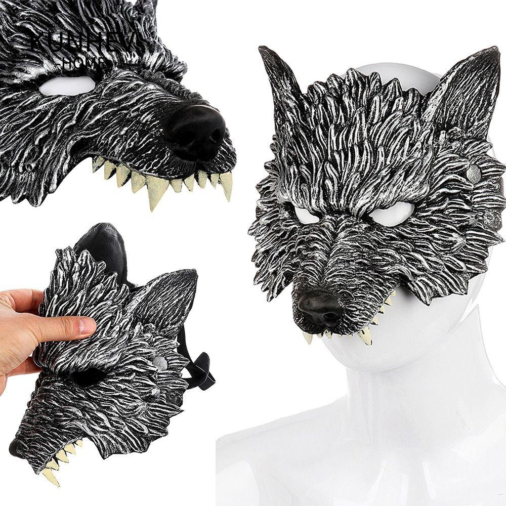 KUNHEV Người sói, trang phục prop đầu sói bí ẩn, phụ kiện trang trí tiệc mềm pu foam realistic halloween headgear costume masquerade