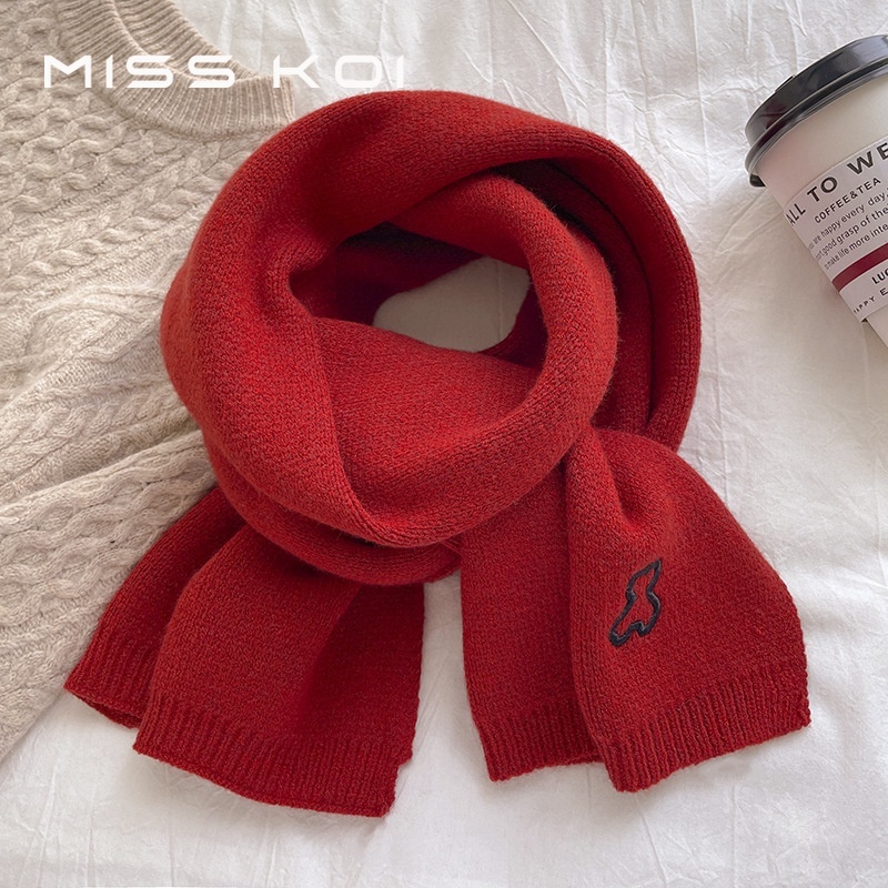 Misskoi  Khăn Choàng Len Dệt Kim Dài Màu Trơn Phong Cách Hàn Quốc Giữ Ấm Mùa Đông Cho Cặp Đôi