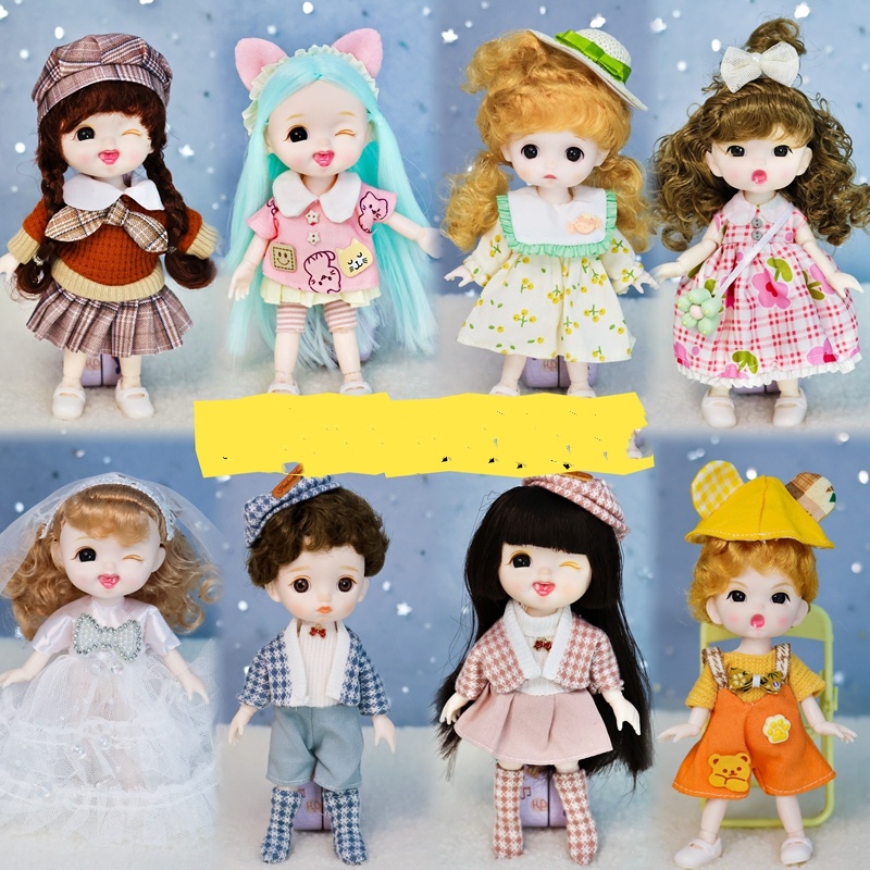 Búp bê 16cm mới cho trẻ em hình dạng khuôn mặt nhỏ dễ thương 13 khớp bjd với quần áo đồ chơi tự làm cô gái