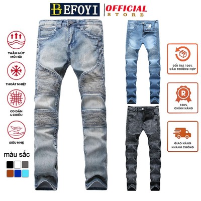 Quần jean nam befoyi slim fit xếp ly đi xe máy mặc quần đã giặt chất lượng cao màu xanh đen kích thước lớn 38 42 HLN4
