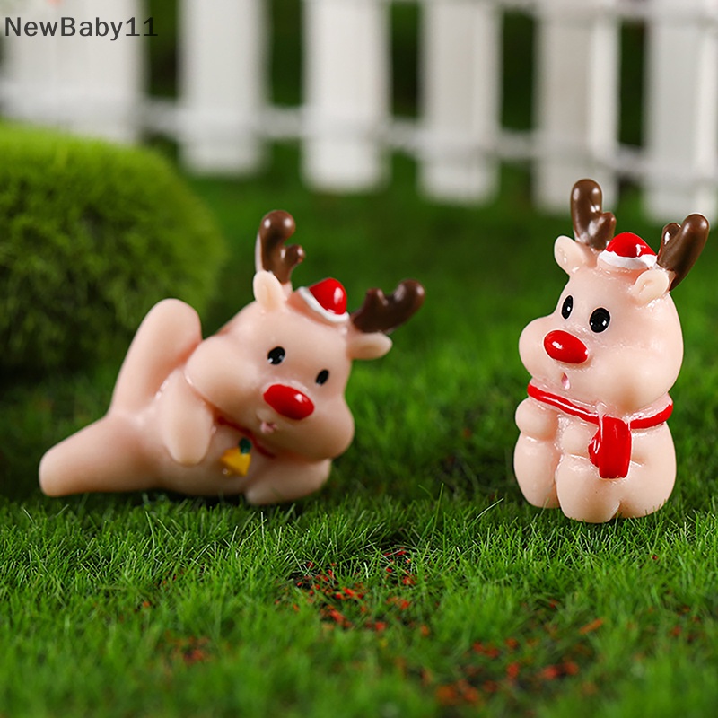 Newbaby phim hoạt hình dễ thương nhựa giáng sinh elk trang trí nhà trang trí cảnh quan thu nhỏ tượng nhỏ đồ trang trí.