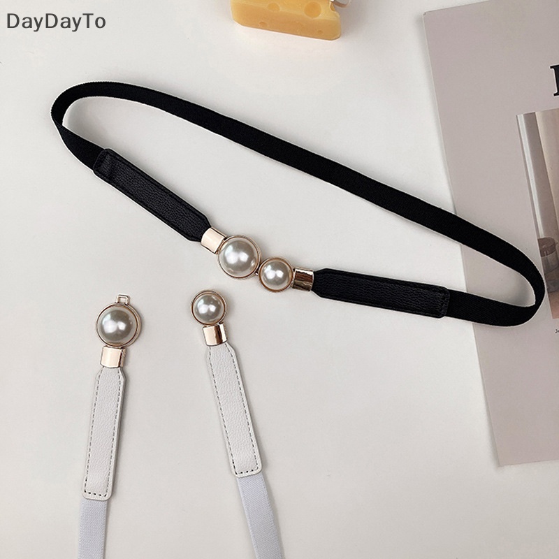 Daydayto thời trang nữ đôi đai ngọc trai đen đỏ trắng váy da pu váy thắt lưng thun mỏng thắt lưng thắt lưng nữ thắt lưng cho phụ kiện váy.