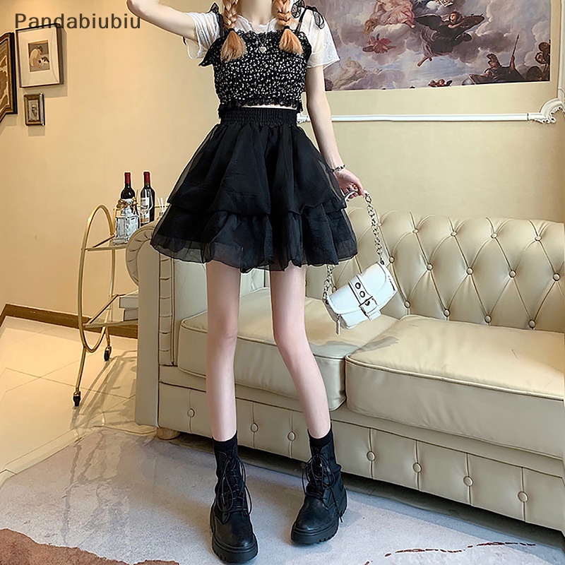 Phụ nữ Pháp cao eo ngọt ngào Preppy thời trang gạc pouffant váy Joo