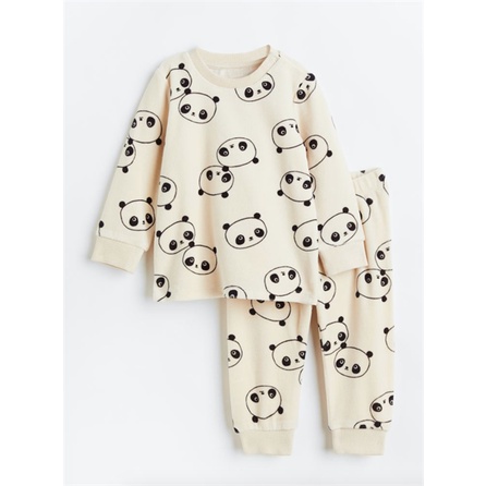Set bộ dài tay gấu trúc panda trắng kem