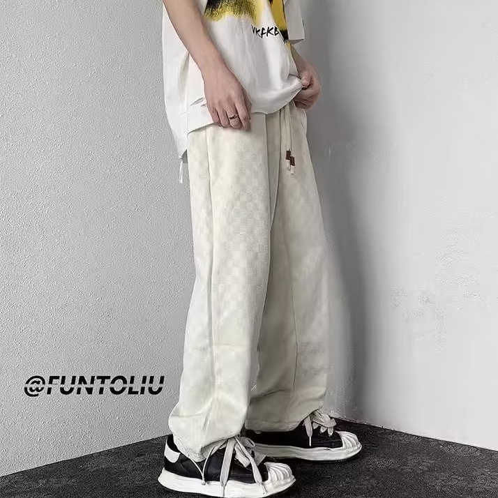 Quần Dài Họa Tiết Sọc Caro Phong Cách vintage Thời Trang Mùa Hè