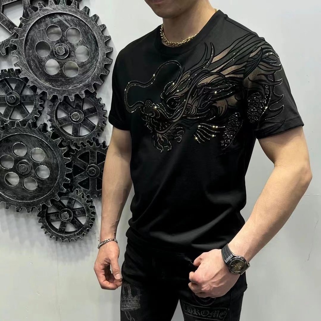 T-shirt nam màu đen đơn giản phong cách hàn quốc thời trang đẹp trai đa năng hàng đầu