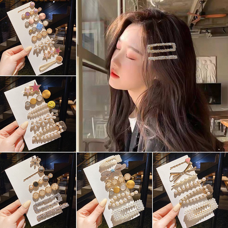 Bộ kẹp tóc ngọc trai dễ thương thời trang hàn quốc kẹp tóc rhinestone kẹp tóc bên hông kẹp tóc tình yêu đơn giản