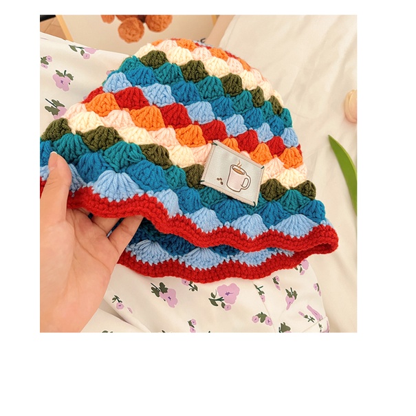 Mũ xô cầu vồng dệt kim hình thoi nữ phiên bản hàn quốc all-match face mũ len nhỏ mũ xô