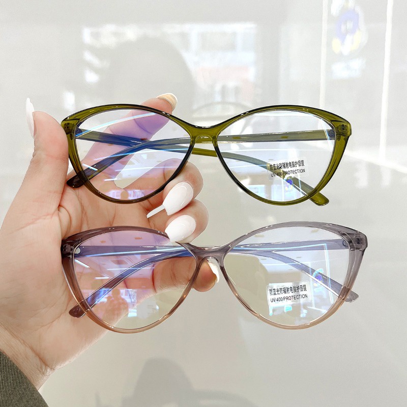 【-0°~-400°Gương Trang Điểm tr90 Mắt Mèo Màu Đen Chống Ánh Sáng Xanh Chống Bức Xạ Phong Cách retro Cho Nam Và Nữ