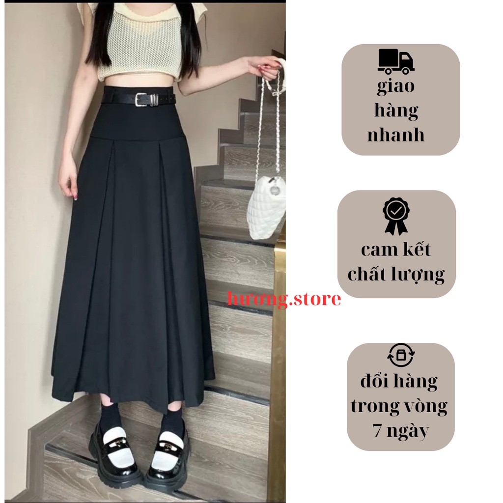 Chân váy xếp ly dáng dài ulzzang  mặc được 2  mặt siêu xinh