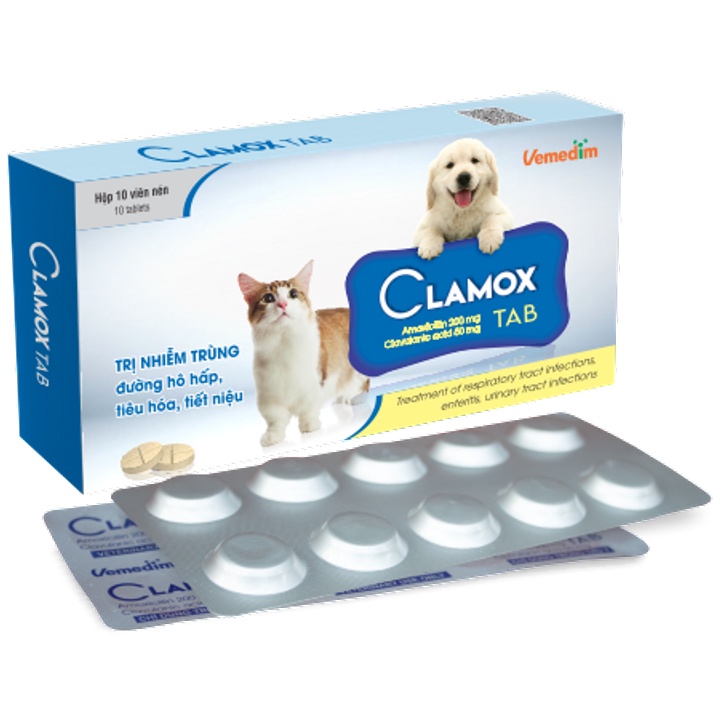 Clamox tab viên hỗ trợ nhiễm trùng da, mô mềm, nhiễm khuẩn tiết niệu, hô hấp, tiêu hóa cho chó, mèo