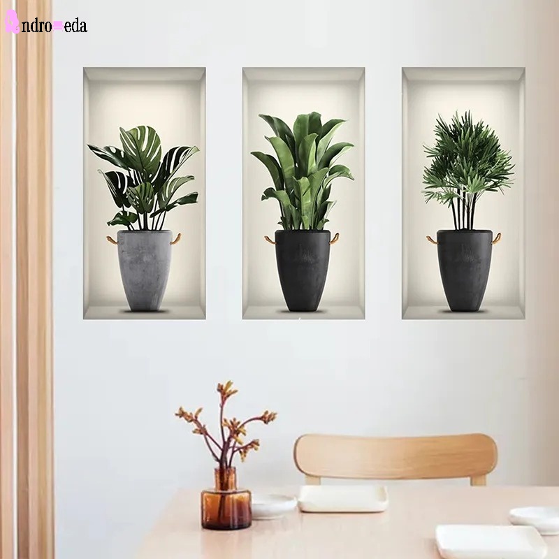 3 tờ 48 * 23cm mô phỏng cây trồng trong chậu màu xanh lá cây dán tường trang chủ phòng khách tươi mát trang trí bức tranh tường nghệ thuật đề can phòng ngủ hình nền