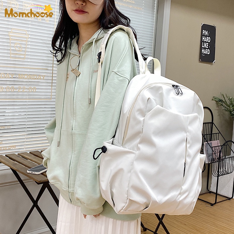 Momchoose phiên bản hàn quốc của solid color large-capacity ladies backpack cặp đôi sinh viên đại học large-capacity ba lô đơn giản hợp thời trang túi máy tính cho nam