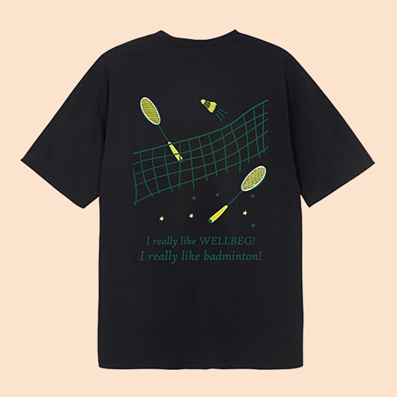 Wellbeg Áo Thun Tay Ngắn Đồng Phục Chơi Cầu Lông Phong Cách Hàn Quốc Cho Nam Và Nữ Đen