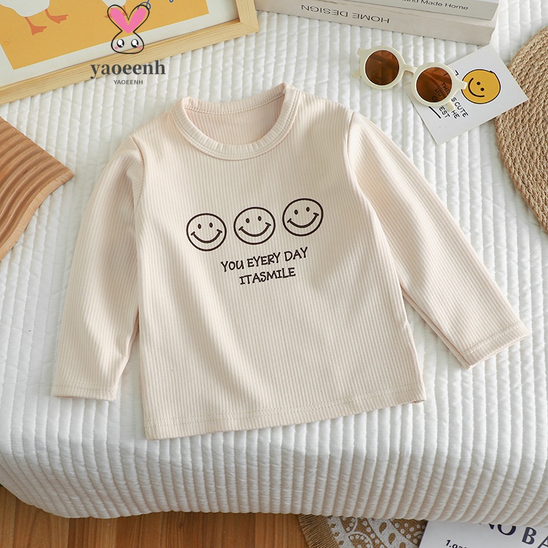 Áo thun YAOEENH mặc ngoài sơ mi tay dài in chữ đơn giản đa năng mùa thu Hàn Quốc cho bé 80-150CM