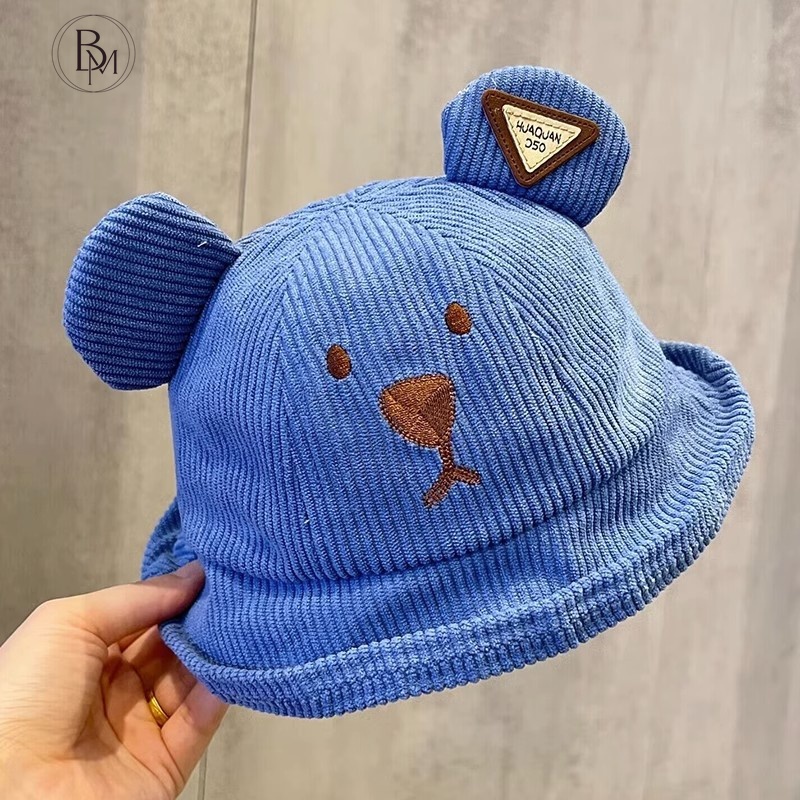 Mũ vải nhung mùa thu siêu dễ thương mũ hoạt hình gấu trẻ em mũ lưu vực bé trai và bé gái mũ ngư dân