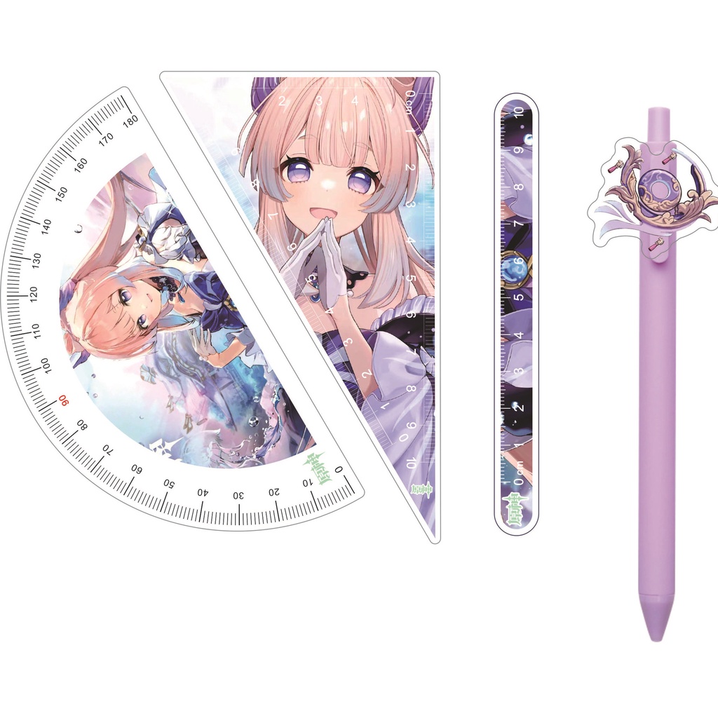 Ere1 4 cái / bộ genshin impact thước kẻ bút vẽ thước thẳng bộ vuông zhongli wanderer beelzebul