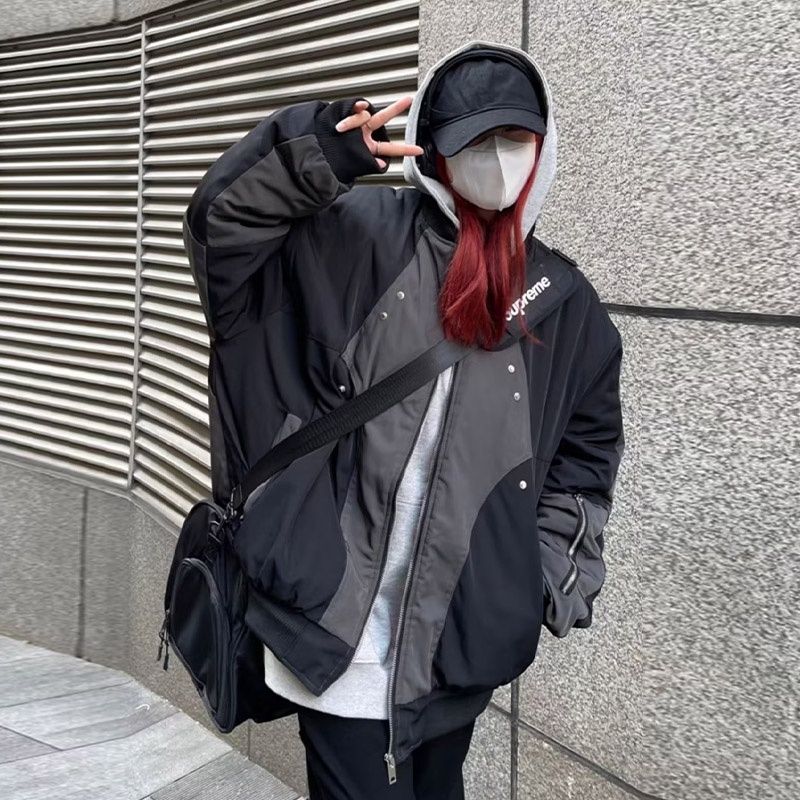 Áo khoác VUNC dáng rộng phối khóa kéo phong cách đường phố Mỹ thời trang dành cho nam