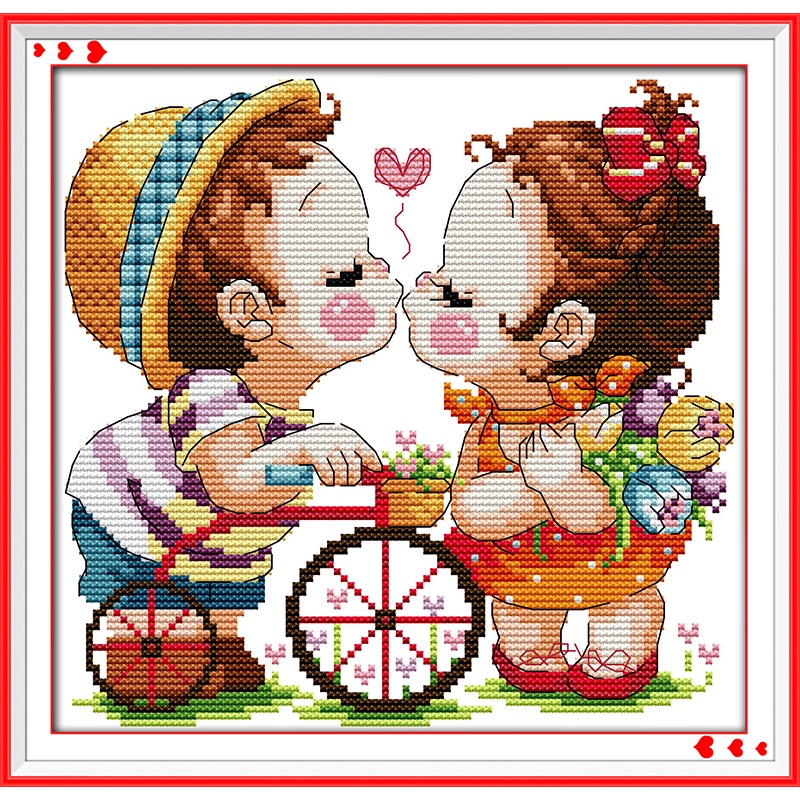 Joy Sunday Stamped Cross Stitch Kits Kiss Pattern 14CT hoặc 11CT, Bộ thêu kim cương 9CT