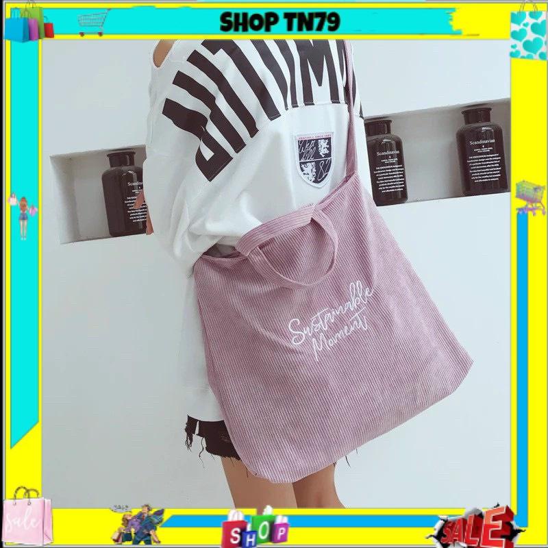 Túi tote đeo chéo vải nhung thêu chữ siêu to ullzang unisex đi học đi chơi