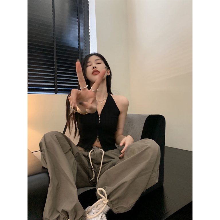 Áo Hai Dây Cổ Chữ v Màu Đen Thời Trang Mùa Hè Quyến Rũ Cho Nữ