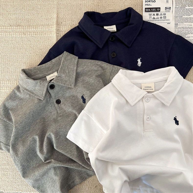 Đơn Giản Phiên Bản Hàn Quốc Áo Thun Trẻ Em Ve Áo polo Bé Trai Nửa Tay Kid Boy Top Đẹp Trai Bé Gái Quần Áo Trẻ Em