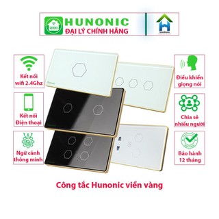 Công tắc cảm ứng wifi hunonic hình chữ nhật có viền vàng