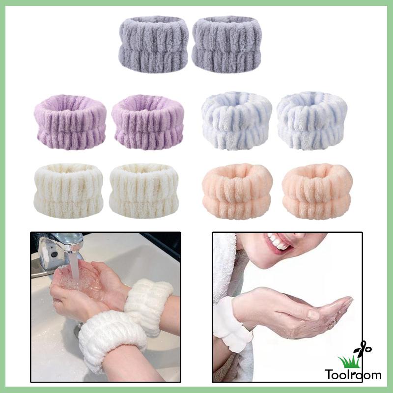 Set 2 Băng Đeo Cổ Tay Rửa Mặt Bằng Sợi Nhỏ Cho Nữ
