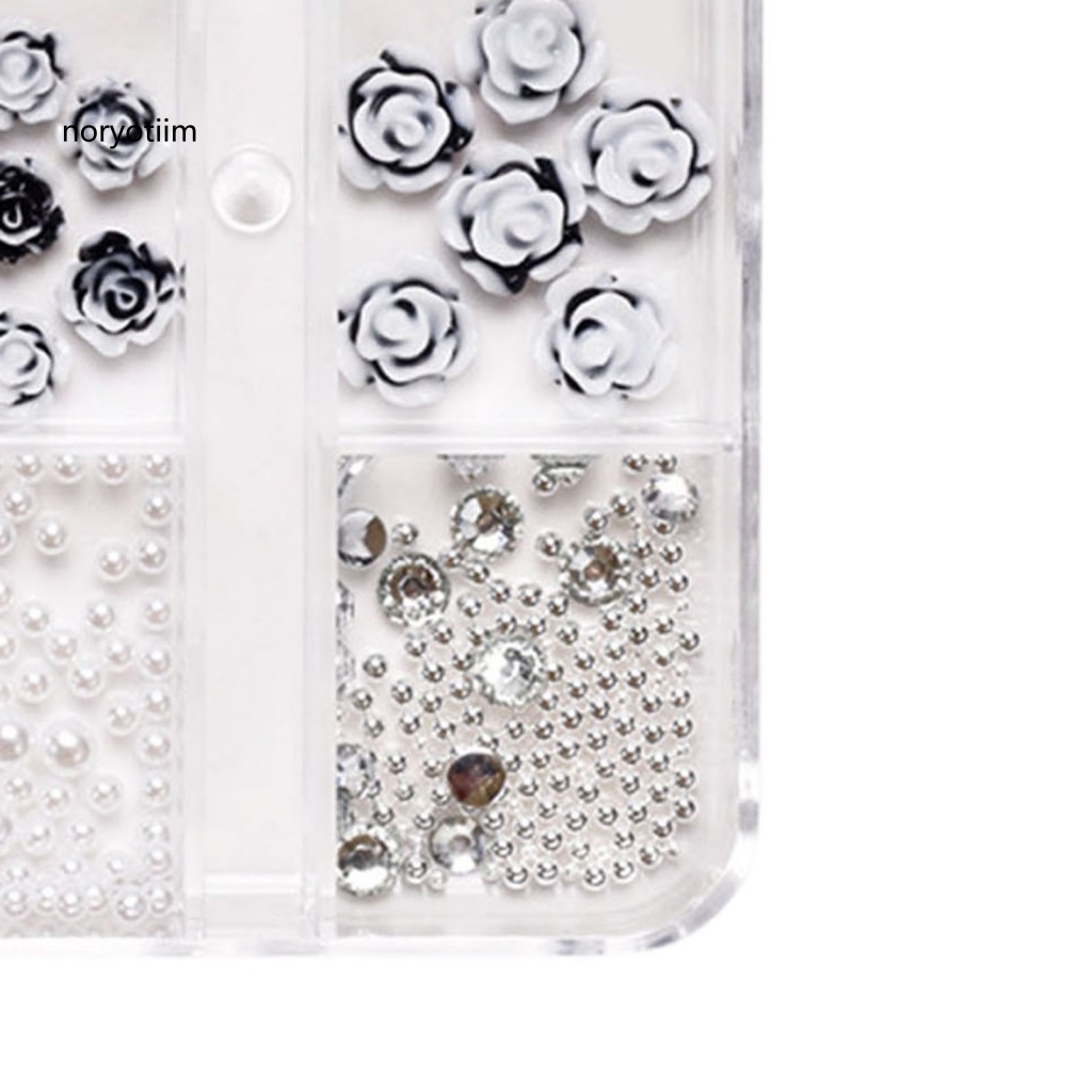 1 Hộp Phụ Kiện Trang Trí Móng Tay Hình Bướm Và Hoa Hồng 3D Bằng Nhựa Resin