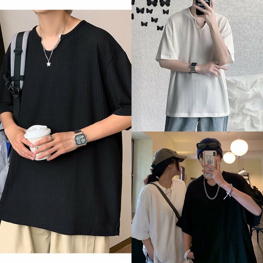 Áo Phông Cổ Khoét Nam Nữ ,Chất Tổ Ong Cộc Tay Dáng Hàn - Áo Unisex Nữ Diện Đôi Trơn 3 Màu G0149 WOW