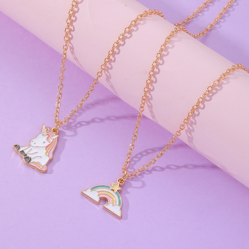 Set 2 Vòng cổ Tình Bạn Mặt Kỳ Lân Ghép Hình Trái Tim