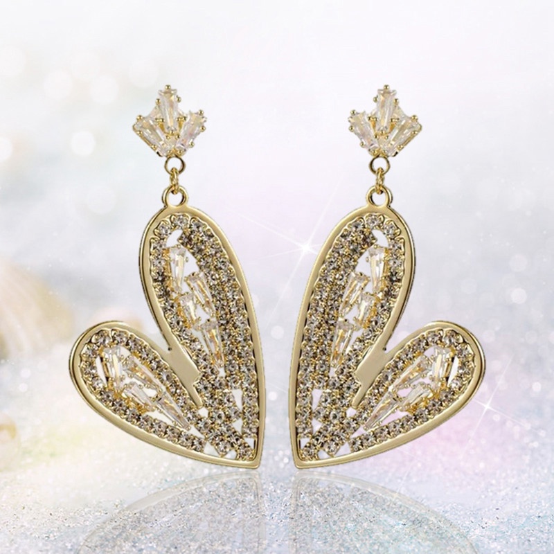 Bông Tai Hình Trái Tim Đính Đá Thời Trang Dành Cho Nữ