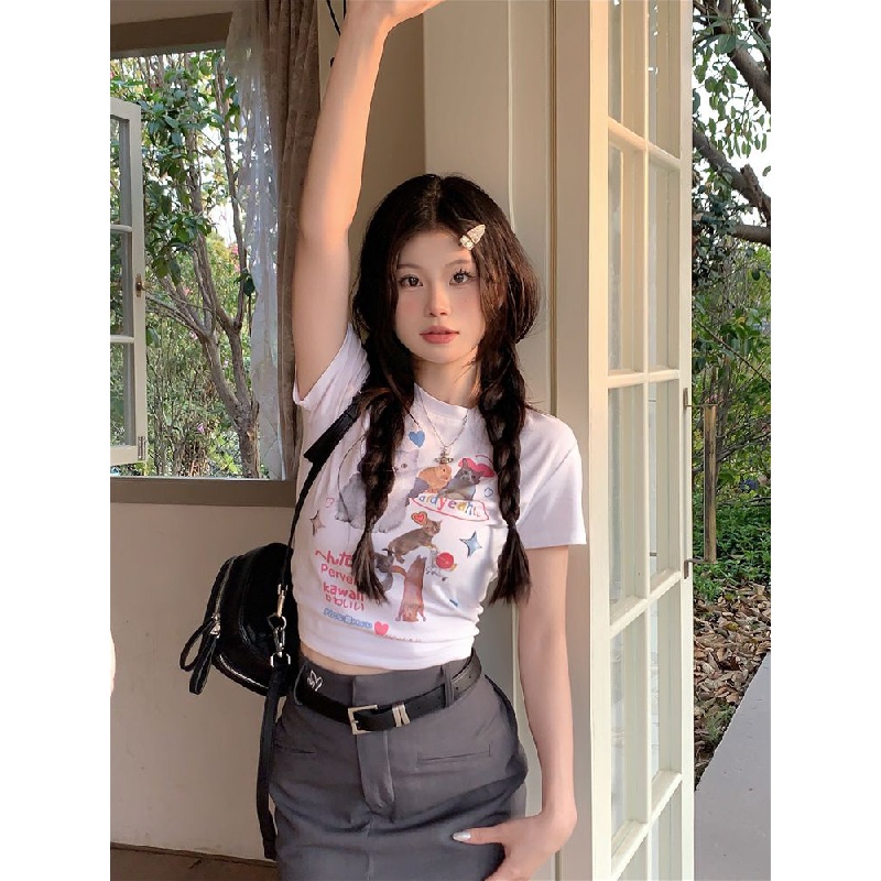 Áo thun áo phông Áo Thun Tay Ngắn In Hình Mèo Dễ Thương Thời Trang Mùa Hè Cho Nữ