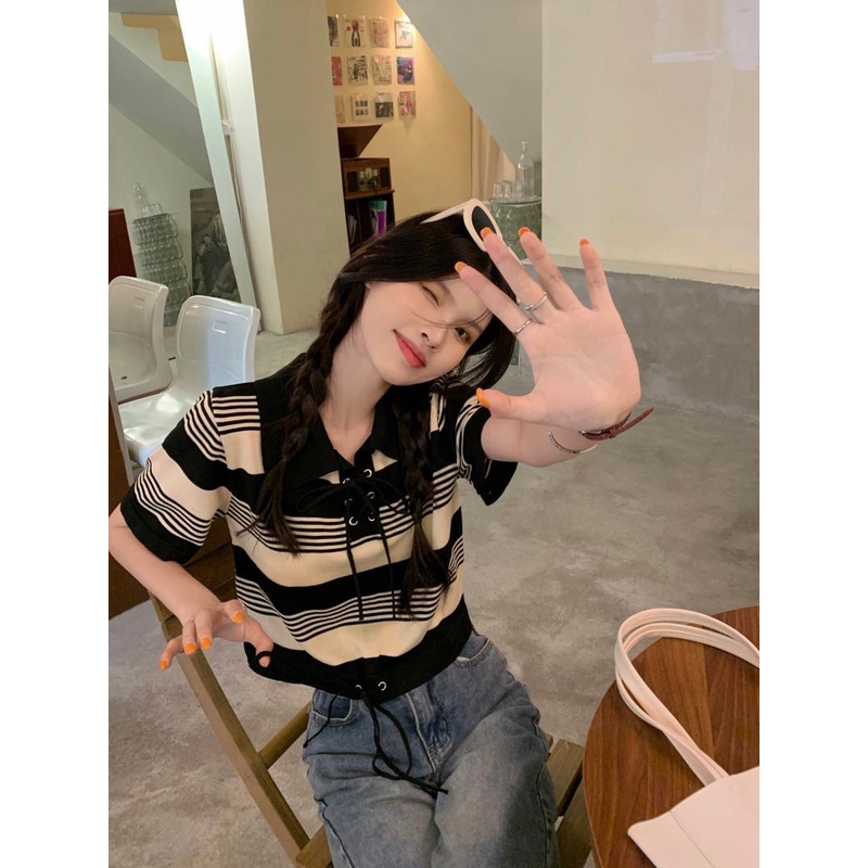 Áo polo Tay Ngắn Dáng Rộng In Họa Tiết Độc Đáo Phong Cách Hàn Quốc Thời Trang Cho Nữ