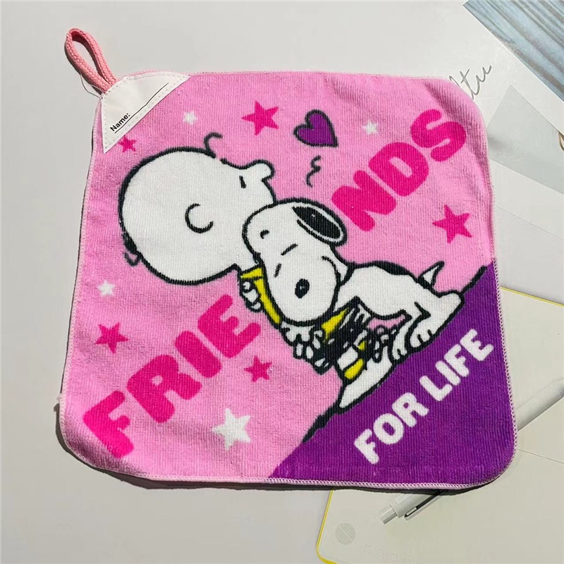 Khăn Lau Tay Hình Vuông Bằng Cotton In Họa Tiết Hoạt Hình Snoopy Kèm Dây Đeo Tiện Dụng Cho Bé