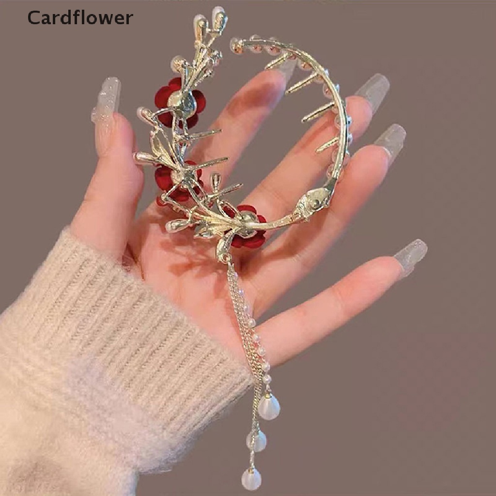 &lt; Cardflower &gt; Kẹp Tóc Đuôi Ngựa Hoa Hồng Đính Đá Phối Tua Rua Thời Trang Cổ Điển Cho Nữ Giảm Giá