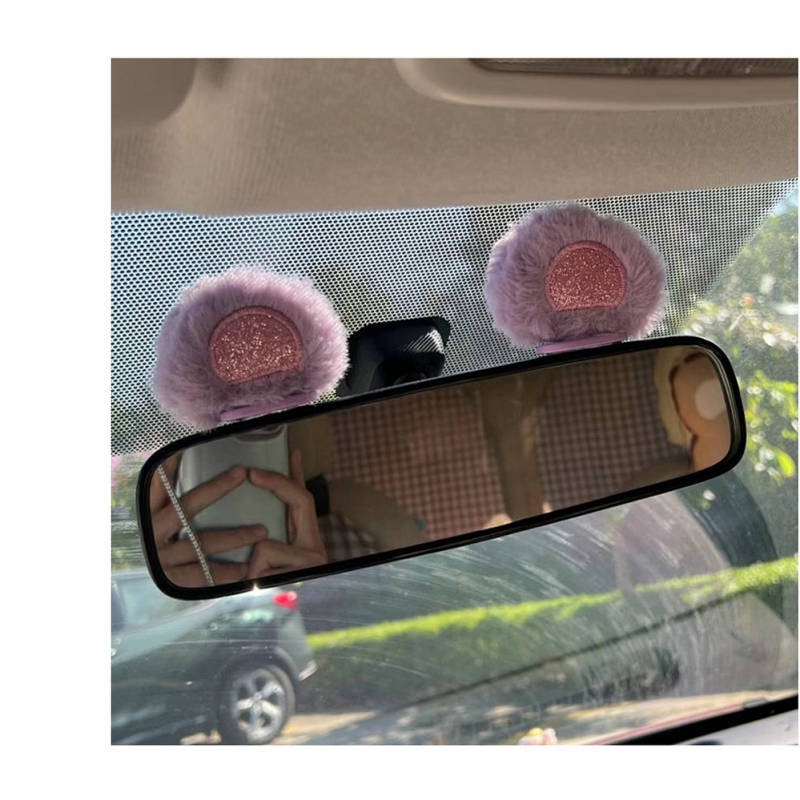 Car Creative Car Rearview Mirror Cute Rabbit Ears Decorations Center Console Decoration Car Interior Accessory Internet Celebrity Female GubH