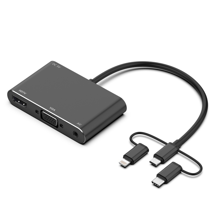 Cáp ChuyểN 3 Trong 1 7585B Micro USB / 8 Pin / Type-C Sang VGA / HDTV / AV Cho ĐiệN ThoạI