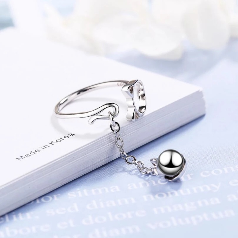 Nhẫn Hở Màu Bạc Đơn Giản Có Thể Điều Chỉnh Kích Thước Hình Mèo Thời Trang Cho Nữ