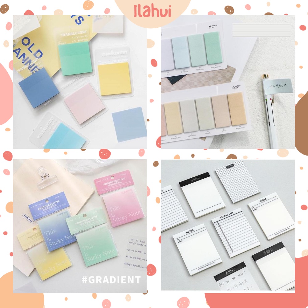 Giấy nhớ note ghi chú trong suốt nhiều màu dễ thương ILAHUI Phụ Kiện và Quà Tặng
