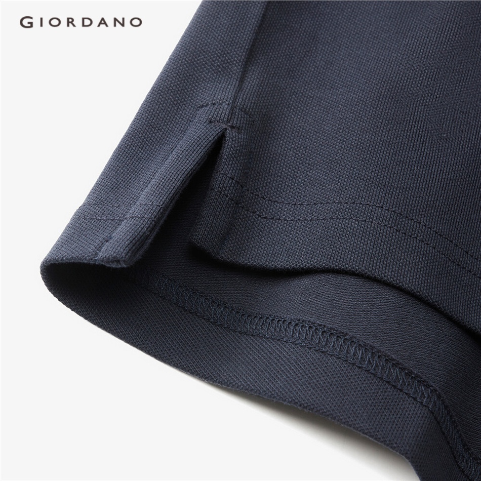 Áo polo nam GIORDANO 13013212 chất liệu pique dệt kim co giãn tốt tay ngắn thêu họa tiết kì lân thời trang