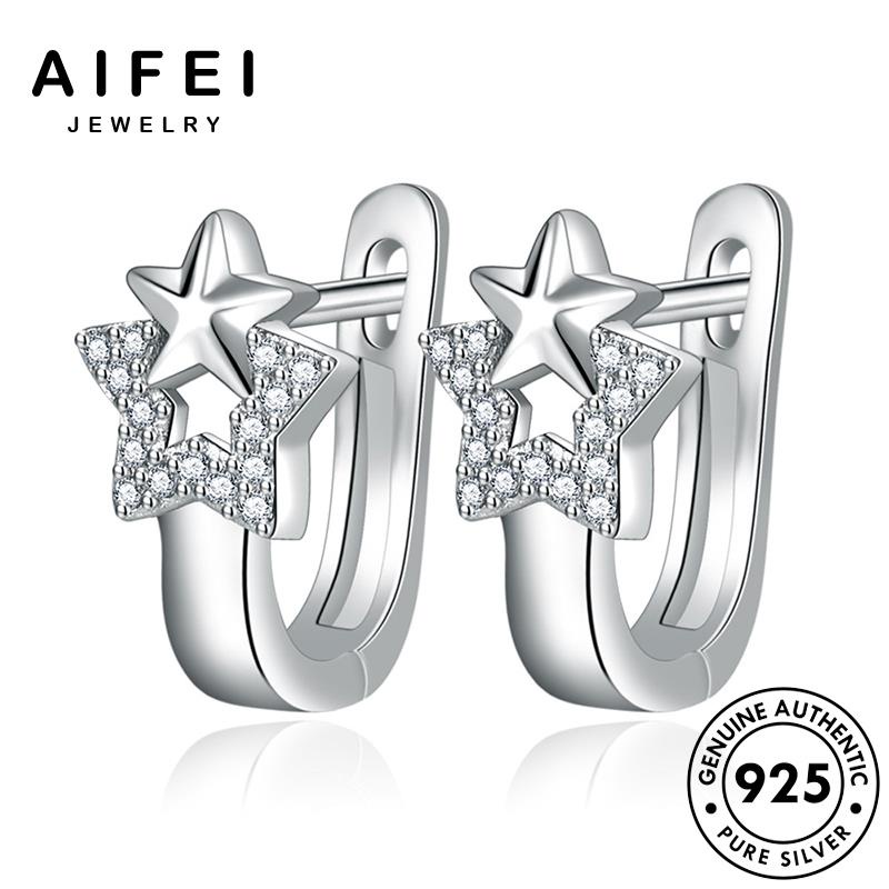 AIFEI JEWELRY 925 tai thời thật tròn xỏ nguyên tua bản vành cương phụ Thời trang sức kim khuyên ngôi moissanite bông kiện năm nữ bạc hàn trang thời cánh quốc sao E693