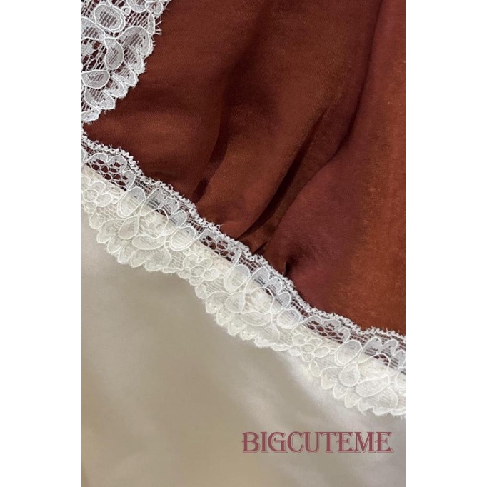 [] Áo Tank Top Cổ Chữ V Không Tay Phối Ren Màu Tương Phản Thắt Nơ Sau Lưng Cho Nữ