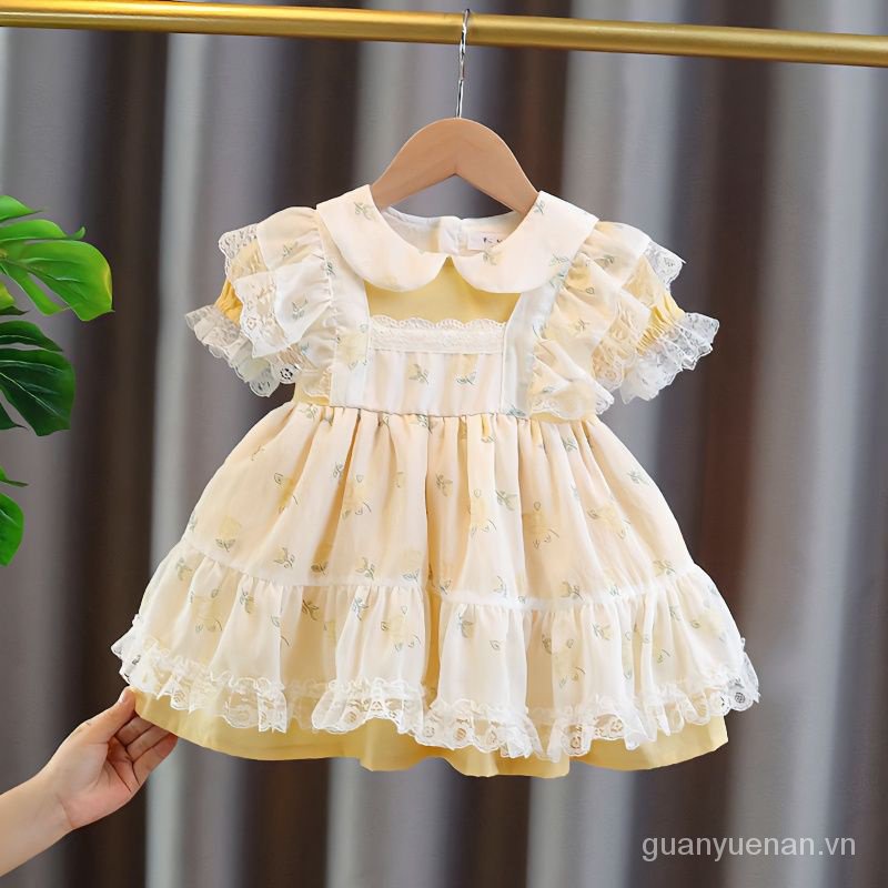 Đầm Công Chúa Vải Gạc Phối Ren Phồng Phong Cách Lolita Phương Tây Thời Trang Mùa Hè Dành Cho Bé Gái